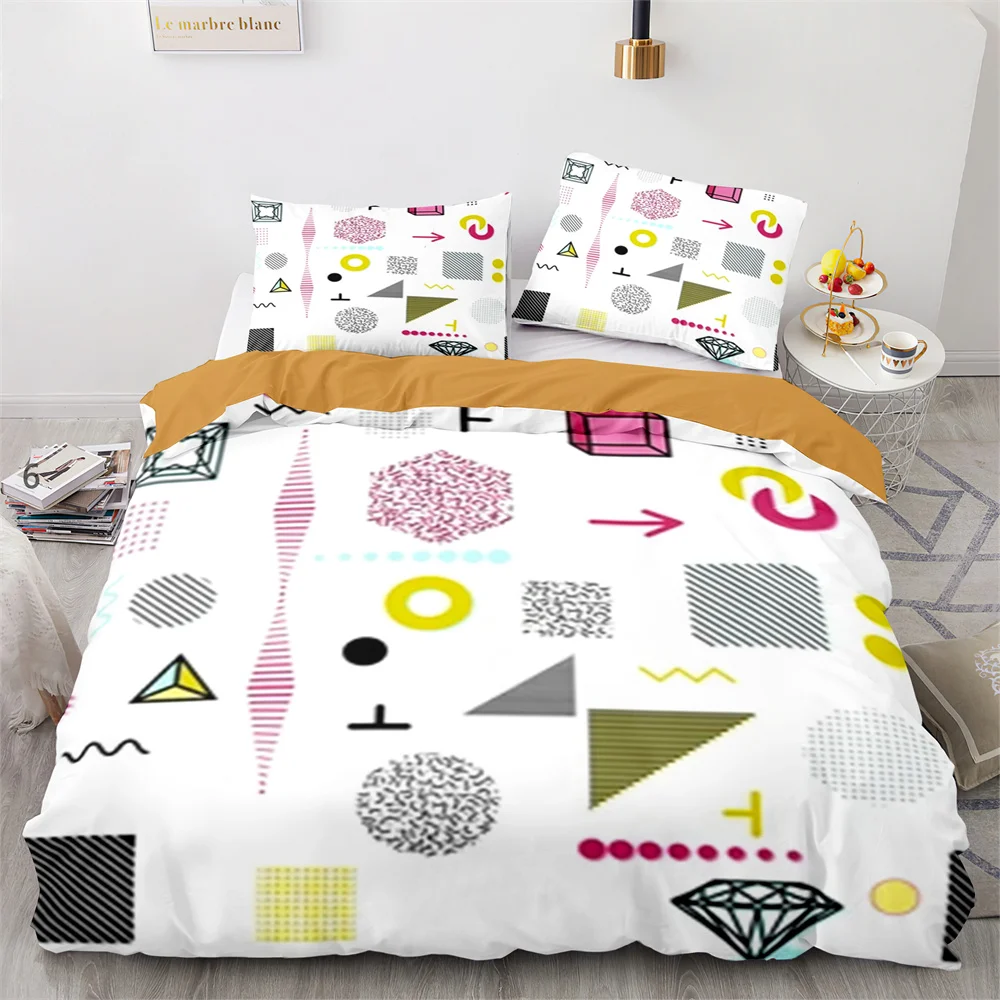 

Set 23 Number with Triangle Background King Queen Size Bedding Set for Kid Teen Polyester Comforter Cover Geometric Duvet Cover