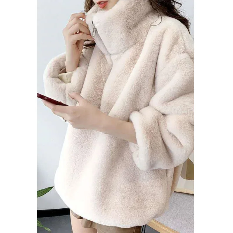 Coats Women Winter Warm Tops Faux Rabbit Casual Loose Ukraine Fake Fur Coat Elegant Thick Warm Outerwear Jacket top turklneck