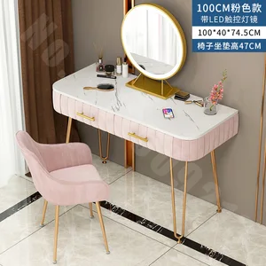 Dressing Table for Bedroom and Dimmable Light Mirror Jewelry Makeup Organizer Drawers of Modern Dresser Marble Desktop 100cm