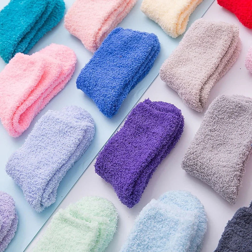 5-10 Pairs New Winter Cute Harajuku Candy Colors Home Coral Fleece Socks Thickened Warm Fleece Cat Frog Women Sleepping Socks