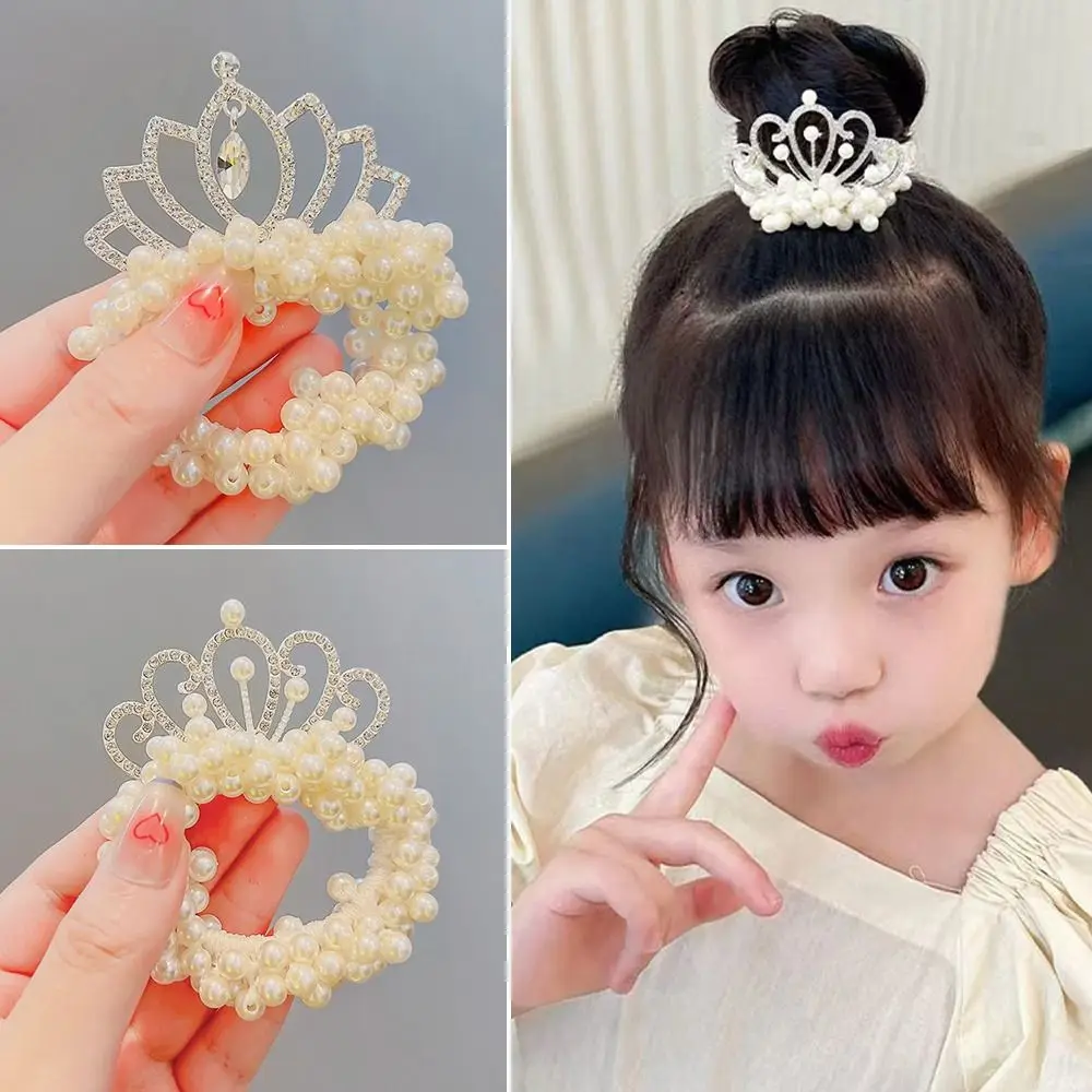 

4PCS Kids Fashion Kids Ornaments Hair Accessories Crown Princess Hair Rope Elastic Hair Bands Pearl Hairband Headwear
