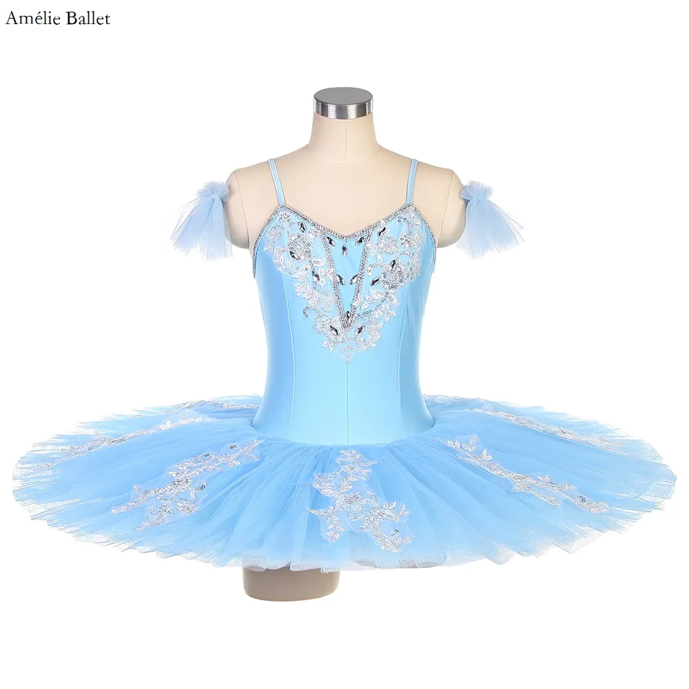 

BLL057 Sky Blue Pre-Professional Ballet Dance Tutu with 7 Layers Stiff Tulle Pancake Tutu Girls & Women Ballerina Dance Costumes