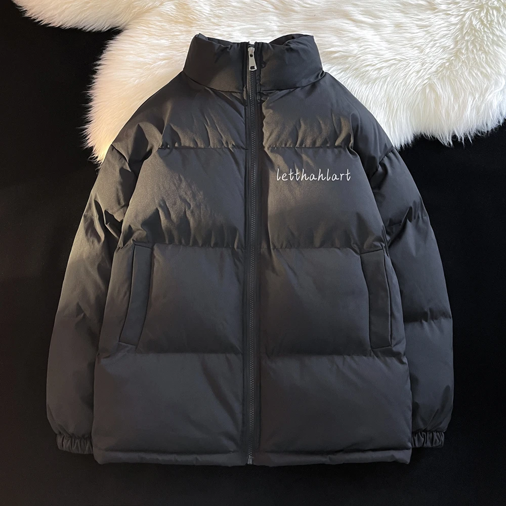 Mens Winter Parkas Coat 2022 Thicken Warm Stand Collar Jackets Solid Color Outerwear