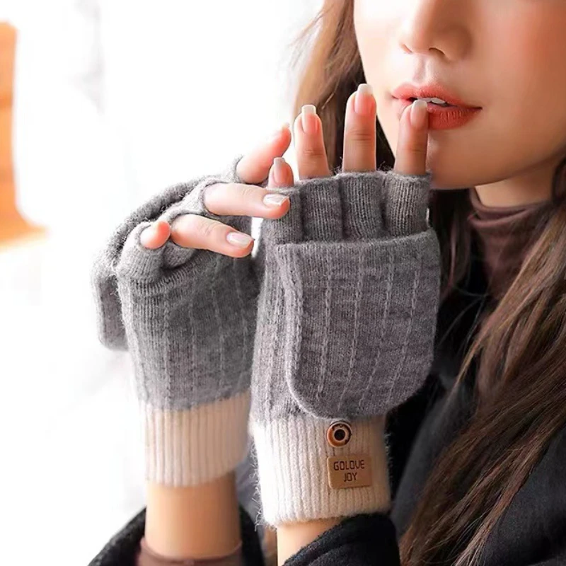 

Новые женские перчатки с открытыми пальцами, зимние мягкие теплые шерстяные вязаные варежки, женские теплые Стрейчевые перчатки с откидным верхом, Утепленные Перчатки, варежки