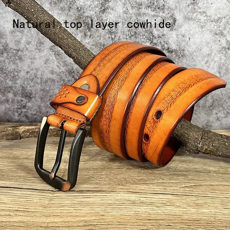 Men's Leather Belt Pin Buckle Vintage Belt For Men The First Layer Of Real Cowhide Handmade Casual Trend Men's Waistband