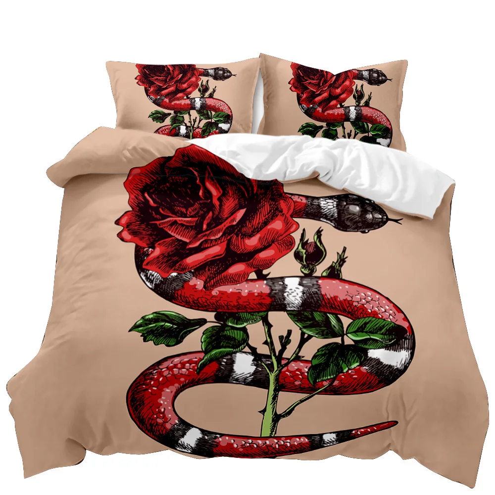 

Snake Duvet Cover Wild Animal Comforter Cover Exotic Fairy Rose Twin Bedding Set African Wildlife Style Polyester Quilt Cover