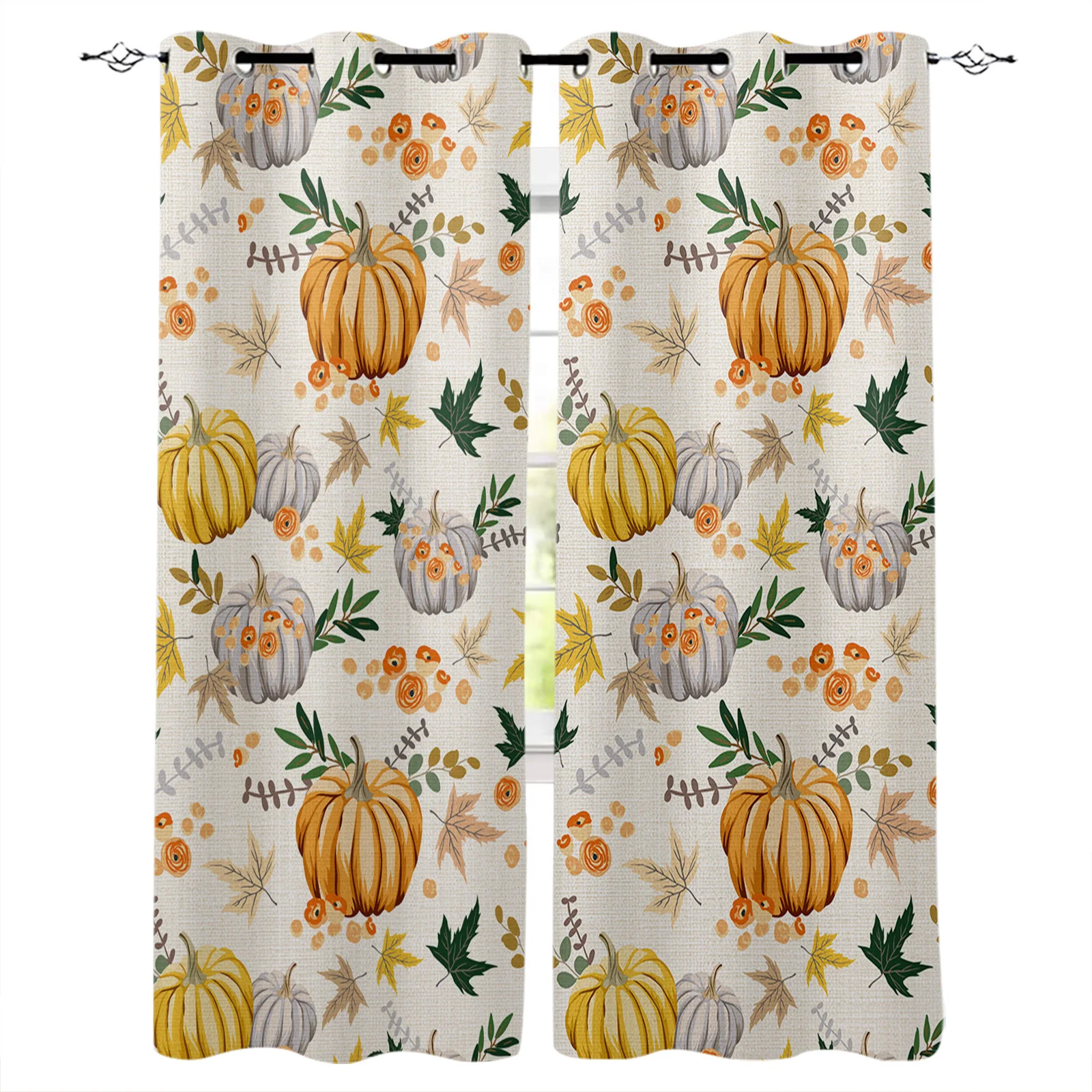 

Декоративные занавески на окна для гостиной и кухни, современные тыквенные, листья, цветы, для дома, спальни, детской комнаты, на День Благод...