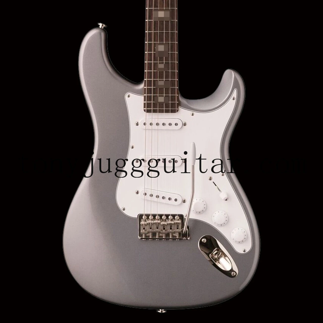 

Пользовательская электрическая гитара Paul Cane John Mayer, серебристая Вольфрамовая гитара в стиле ST, черная Шейная пластина, белая жемчужная инкр...