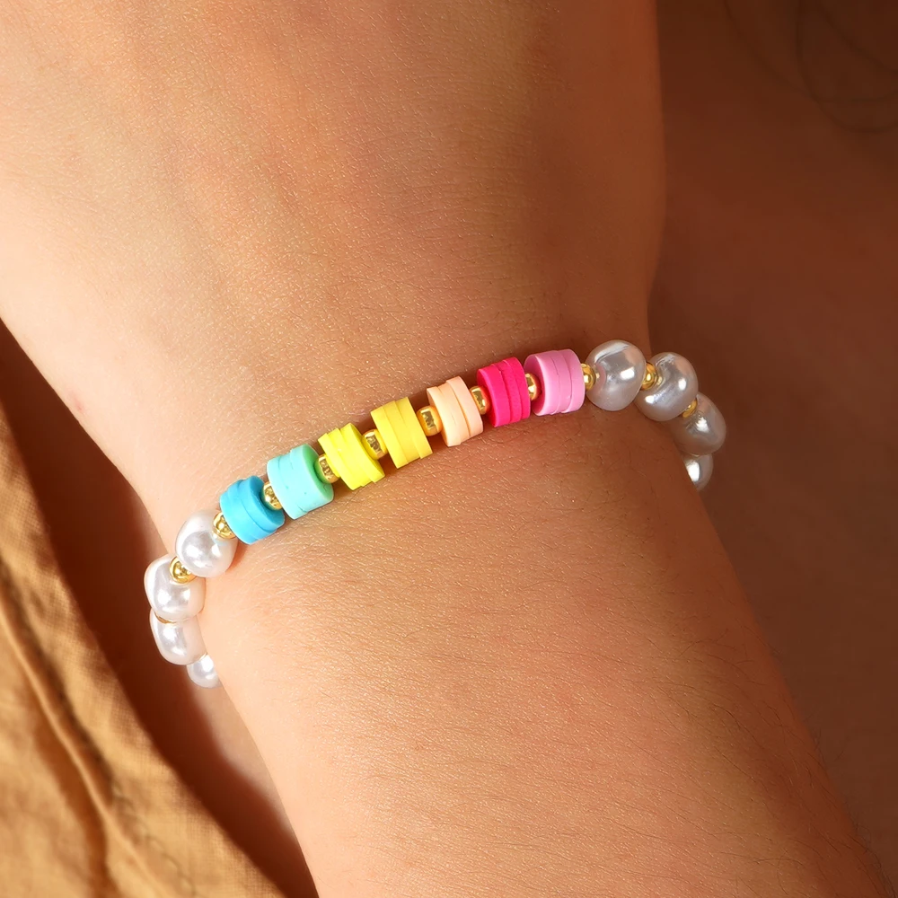 1 шт. медный браслет с бусинами и из глины Heishi новинка 2024 Штабелируемая цепочка