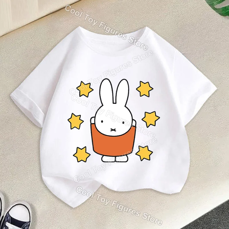 Топ с короткими рукавами для девочек из серии Miffy, летняя детская футболка с мультяшным принтом, модная детская одежда с изображением кролика, забавный подарок на день рождения (art.: 3920dc6fbd467) - 3920dc6fbd467