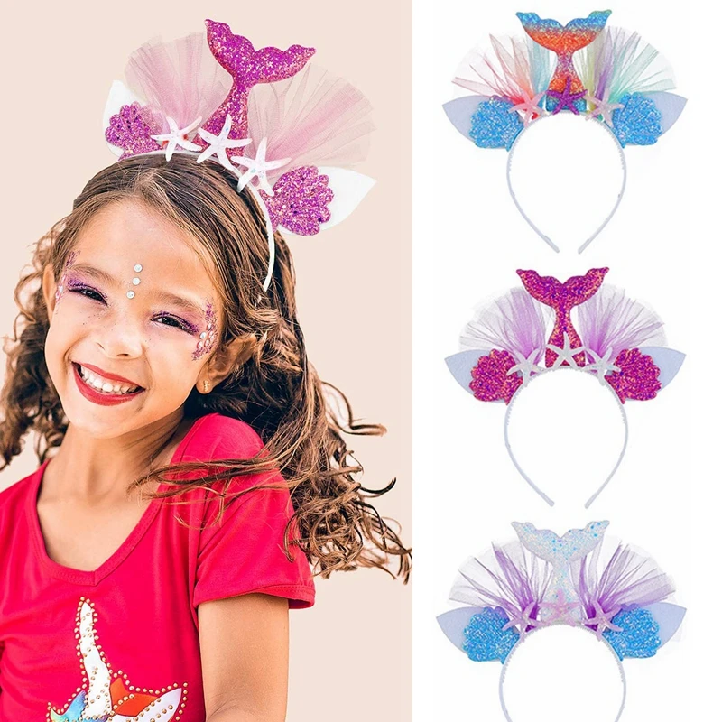 

Little Mermaid Party Headband Mermaid Tail Hairbands Hait Accessories for Girls Birthday Costume Party Decorations Photo Props