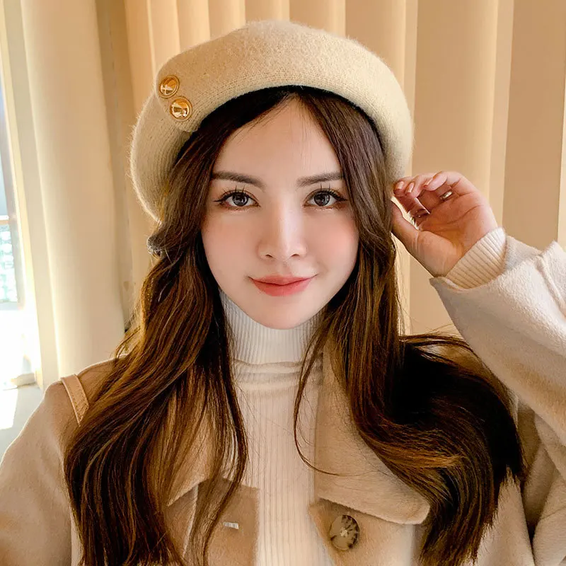 

Women Girl Beret French Artist Warm Wool Winter Beanie Hat Cap Vintage Plain Beret Hats Solid Color Elegant Lady Winter Caps