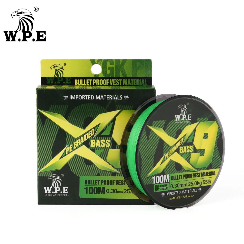 

W.P.E 1pcs X9 Bass Braided Fishing Line YGK Lure PE Line 100m/150m 8 Strands 0.14mm-0.30mm Test 16lb-55lb Fishing Tackle Pesca