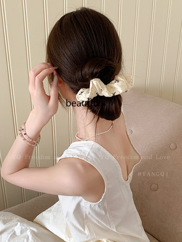 Квадратный шарф в горошек с черным бантом Корейском стиле повязка для волос