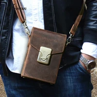 vintage crazy horse leather phone case bag for men crossbody cellphone holder bag with card wallet shoulder luxury designer bag