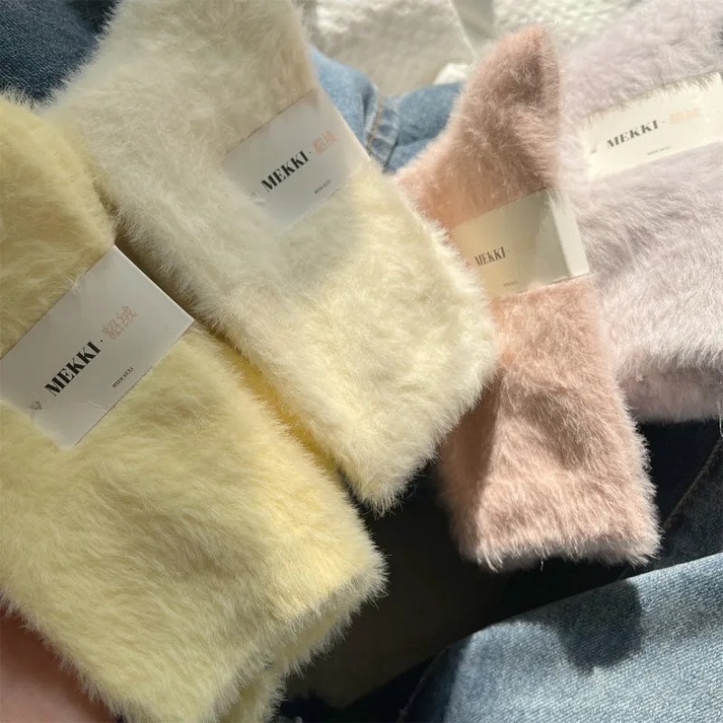 

Cute Mink Fleece Socks Autumn Socks for Women Winter Mid-tube Socks Thickened Warm Coral Fleece Sleeping Socks Kawaii Socks