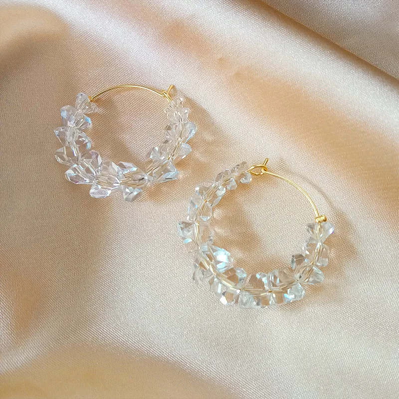 

Crystal Stone Hoop Earrings For Women Korean Fashion Geometric Woman Earring Trendy Tide Jewelry Accessories Wholesale 2021