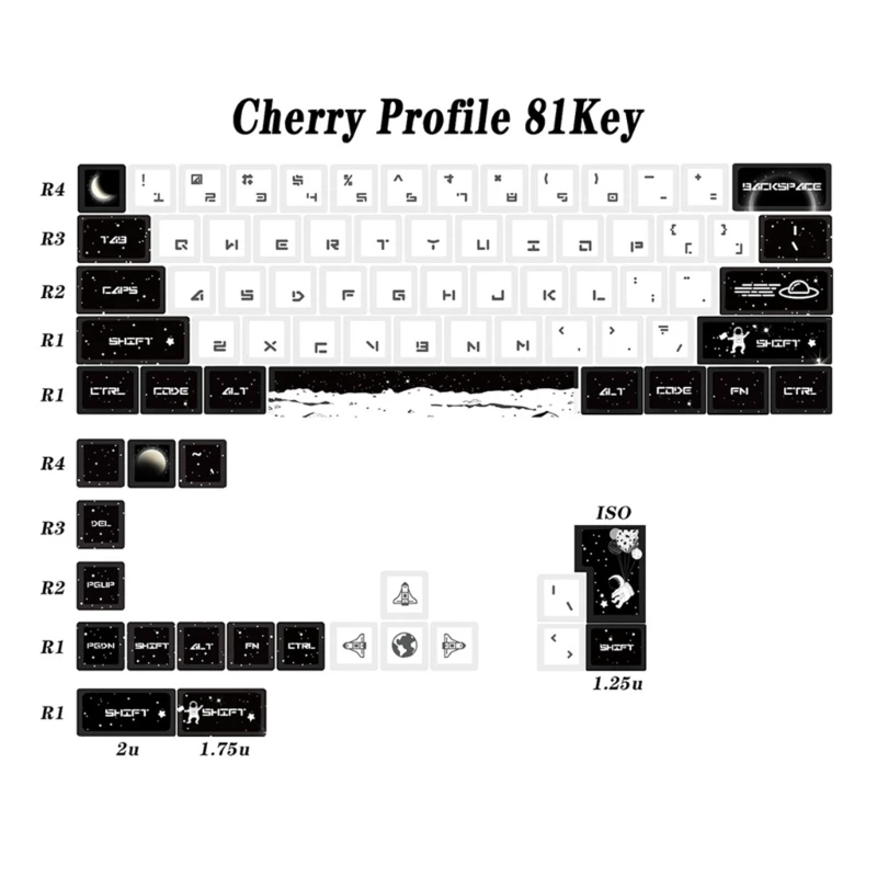 

Колпачки для клавиш Cherry Pbt, 81 шт., Набор колпачков для клавиш с краской-подкроваткой для детской/64/68 механической игровой клавиатуры, колпачки для клавиш