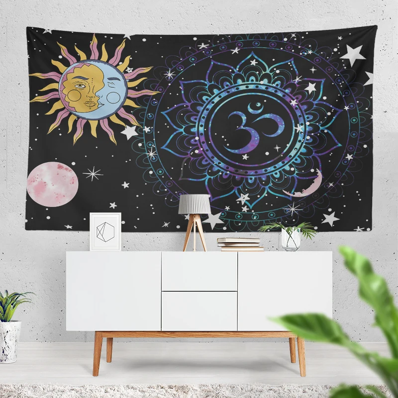 

Mandala White Black Sun And Moon Tapestry Wall Hanging Astrology Divination Bedspread Beach Tarot Hippie Dorm Decor Blanket
