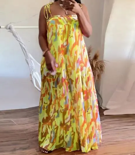 

Женские брюки с широкими штанинами высокого качества с принтом, пикантный плиссированный комбинезон на бретельках с широкими штанинами в стиле для поездок