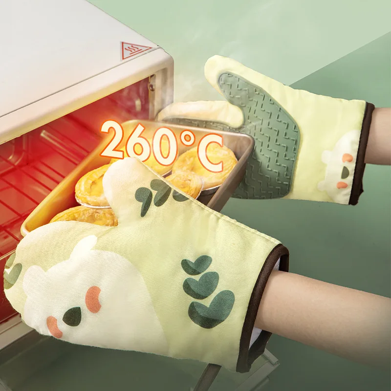 

Cooking Baking Mitts Thickened Anti Scalding Kitchen Baking Oven Gloves Silicone Insulation Gloves Home Fabric Microwave Gloves