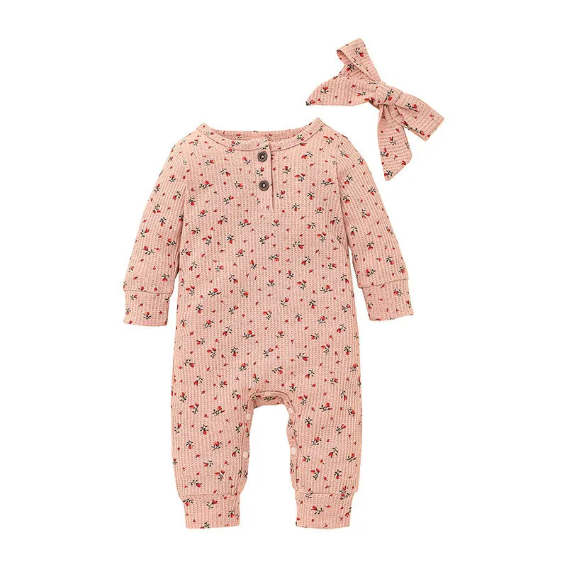 

Kiddiezoom Print Cute Baby Girl Romper+Headband Newborn Bebe Jumpsuit Long Sleeves Infant Autumn Clothing Set