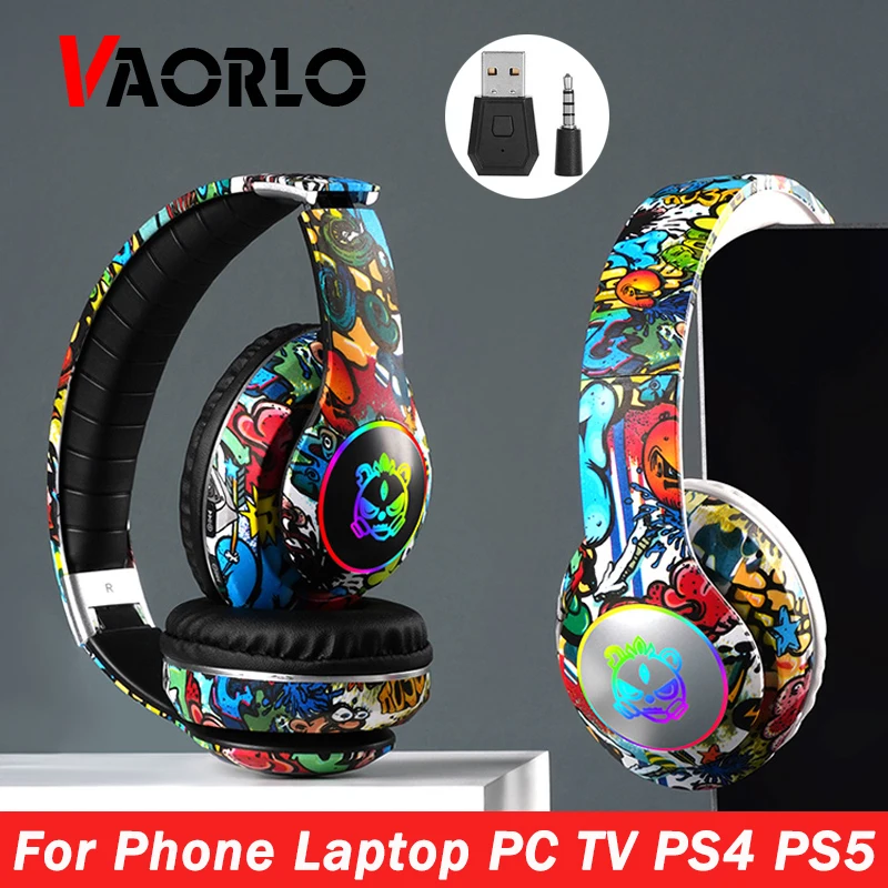Headphones Bluetooth 5.1 DJ Earphone Wireless Gamer With Mic RGB LED Light  Support TF Card For Kids TV PC PS4 PS5 Gamer Headset
