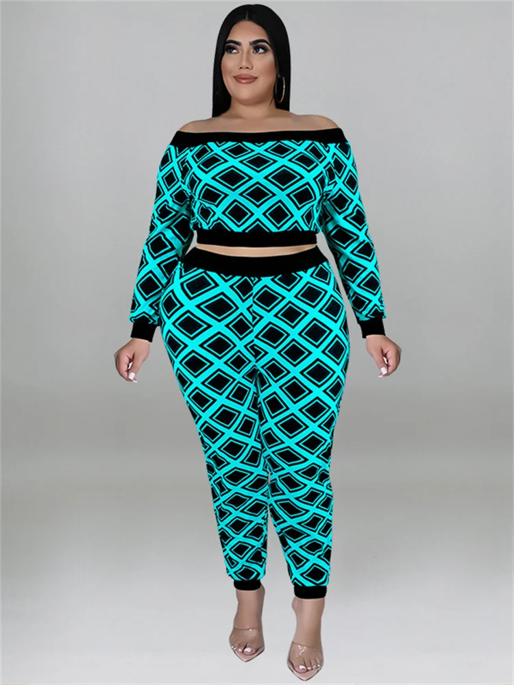 Plus Size Two Piece Outfits Women Fall Clothing Plaid Print Top and Pants Sets Casual Matching Set Who 3xl 4xl 5xl 6xl