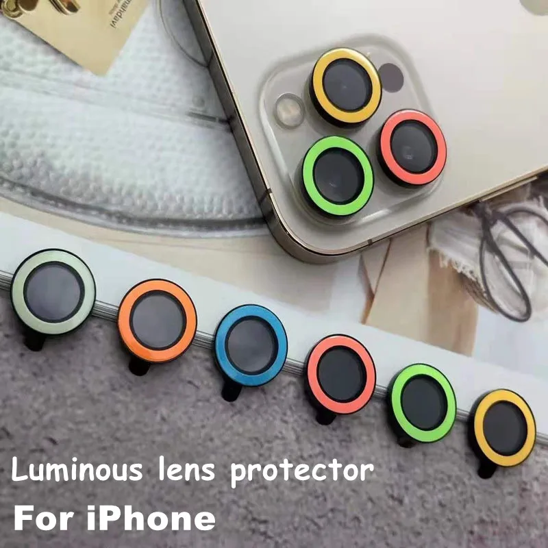 Светящийся протектор объектива камеры для iPhone 13 12 11 14 Pro Max металлическое кольцо