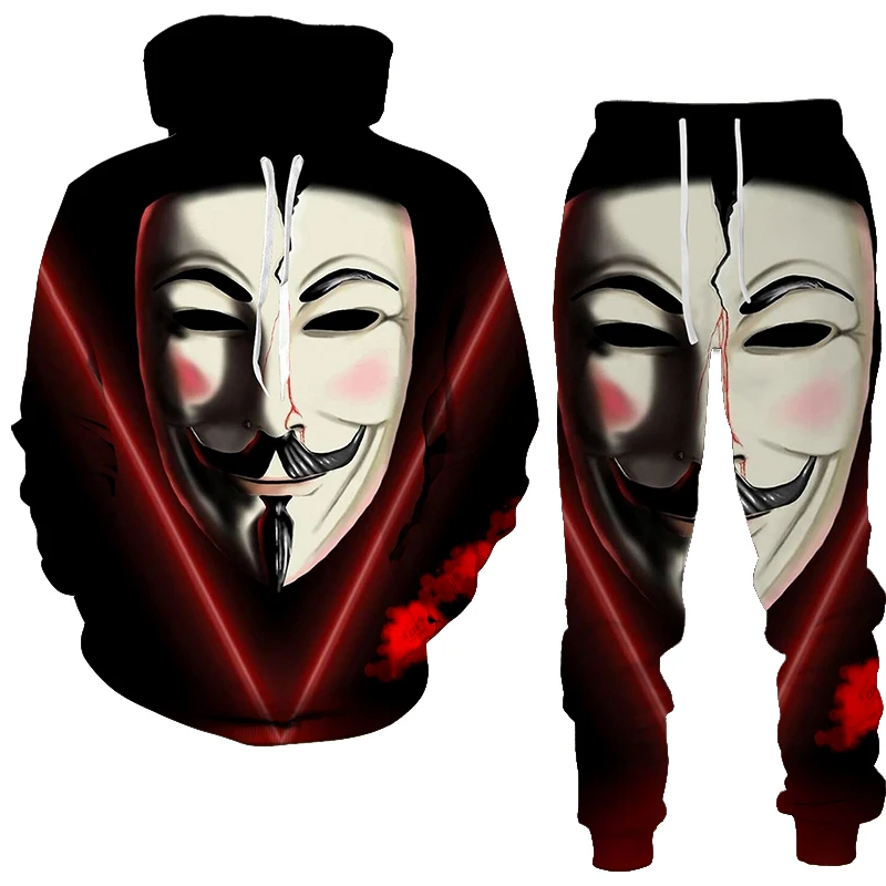 

Evil Clown 3d Print Men's Fashion Hoodie Set Casual Sweatshirt Men's Pullover + Sweatpants Spring Autumn Plus Size Clothing