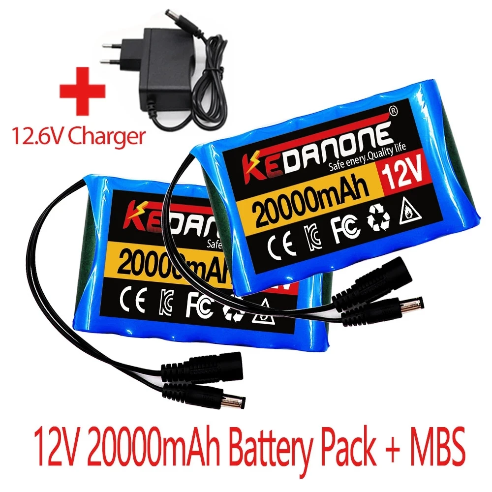 

12V 18650 Battery pack 20000mAh 18650 Rechargeable batteries 12.6V PCB Lithium Battery pack Protection Board +12.6V 1A Charger