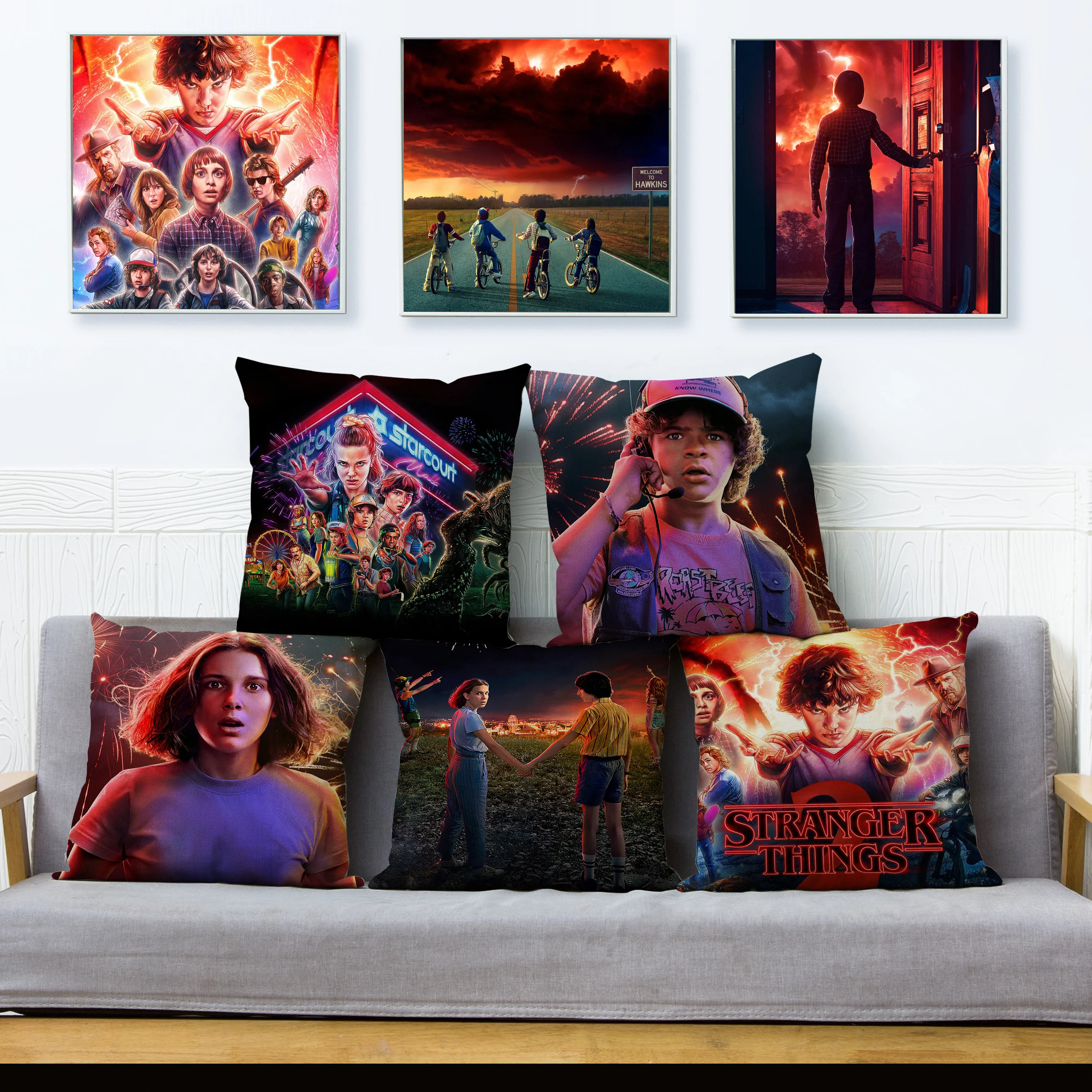 

Sci-Fi Stranger Things Print Cushion Cover 45*45cm Peach Skin Pillow Cover Sofa Car Home Decor Pillow Cover