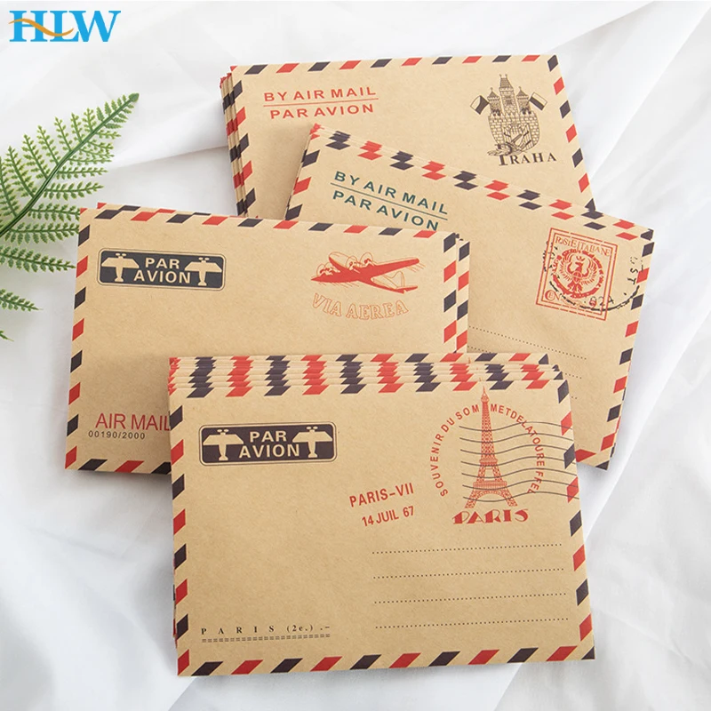 

10pcs/lot Retro Vintage Kraft Paper Envelopes Business Invitations Postcard Letter Wallet Envelope For Gift Air Mail Stationery