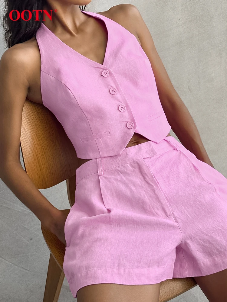 OOTN летний хлопковый белый комплект с шортами для женщин 2 шт. модные сексуальные