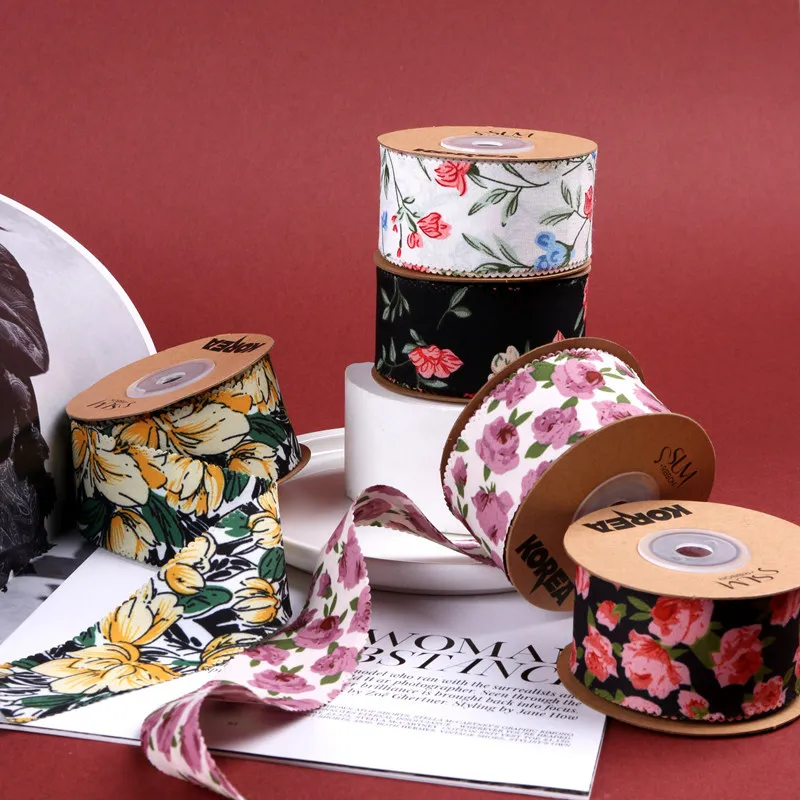 

1.5" 38mm Floral Printing Fabric Ribbon DIY Bow Hair Accessories Gift Flower Packaging Handmade Tape Crafts 10 Yards
