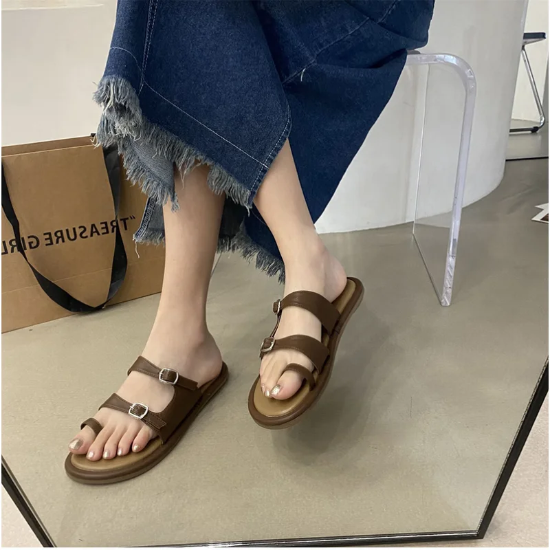 Sandals Women Summer New 2023 Korean Version Clip Toe Flip Flops Outdoor Fashion Flat Casual Non-slip Sandals Female Beach Mules