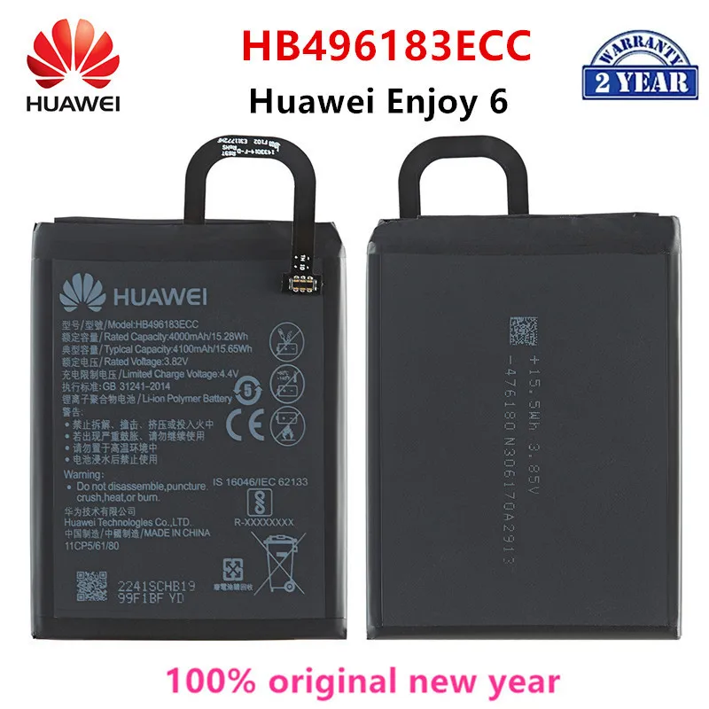 100% оригинал Huawei HB496183ECC 4100 мАч батарея для HUAWEI Enjoy 6 SIM TD-LTE NCE-AL00 NCE-AL10 Мобильный телефон батареи