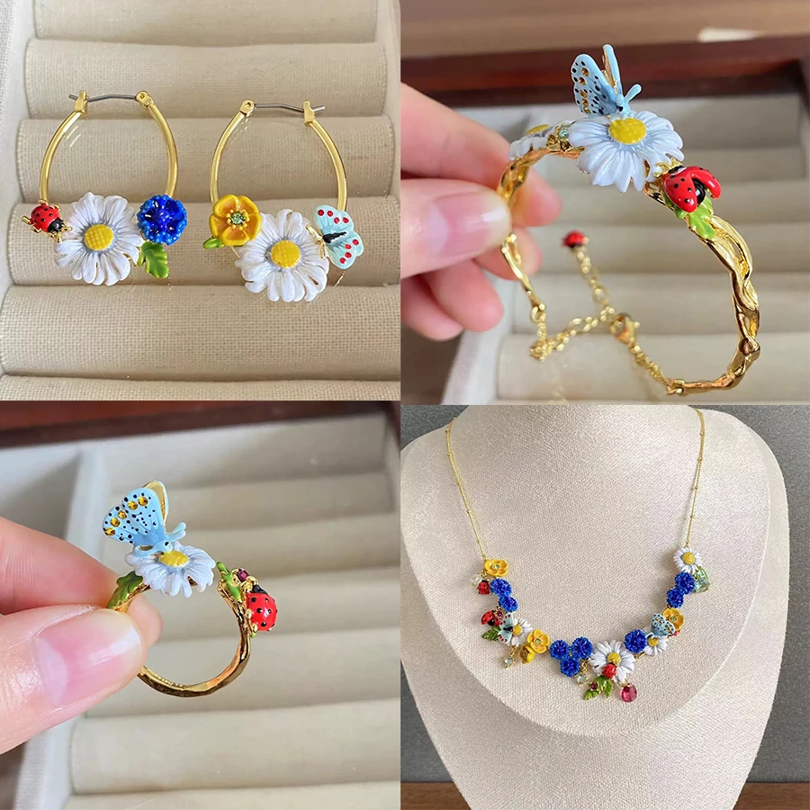 Европа и США эмалированная глазурь бабочка цветы листья серьги ожерелье набор