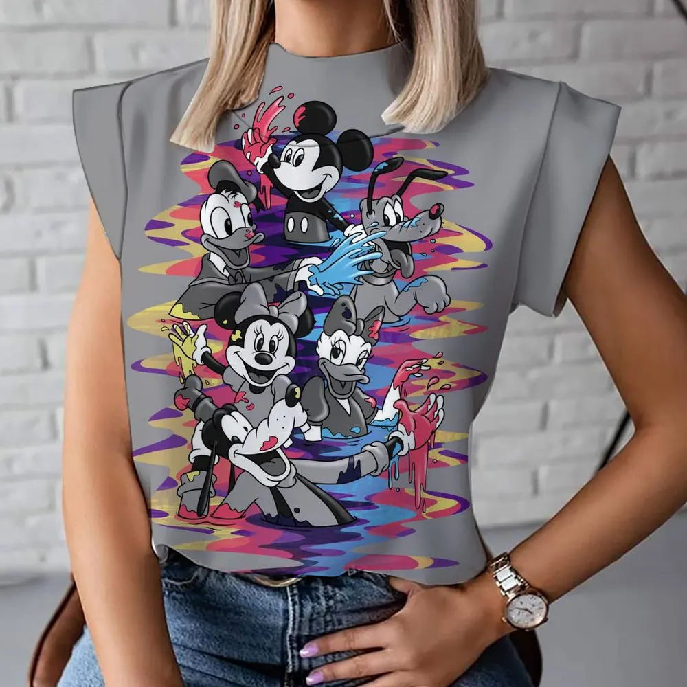 

New Mickey Mouse anime ladies T-shirt loose all-match vest 2023 summer Mickey and Minnie cartoon print sleeveless top Y2K