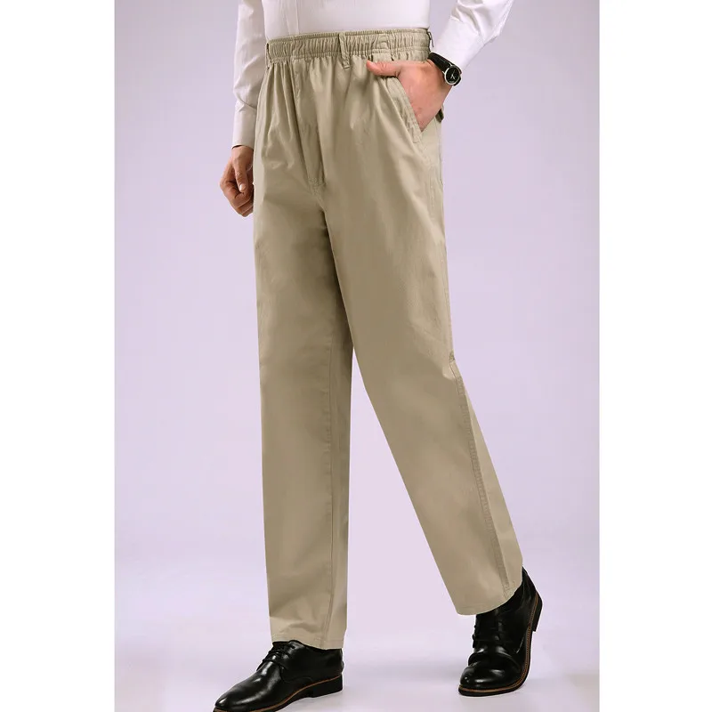 Fashion 2022 Summer Casual Thin Elastic Waist Elderly Fat Cotton Loose High Waist Old Men Zipper Pocket Pants Plus Size 8XL