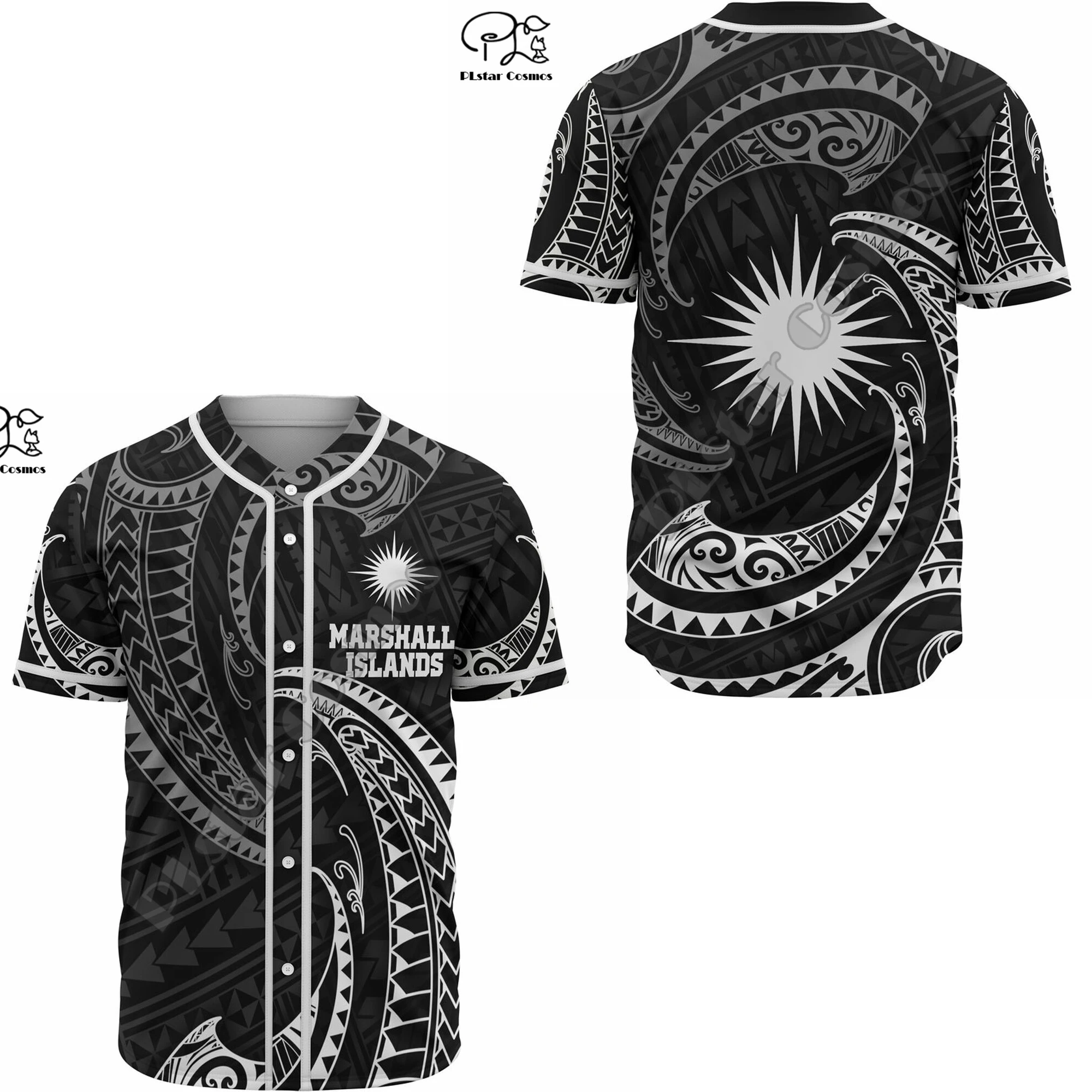Marshall Islands Polynesian Flag Tribal Culture Retro Tattoo 3DPrint Men/Women Summer Baseball Jersey Shirts Short Sleeves X2