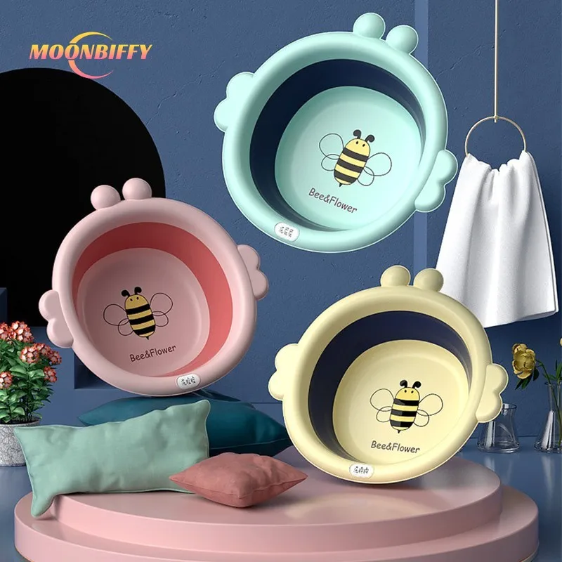 

Baby Thickened Folding Household Infant Bath Tub Washbasin Cartoon Shape Washbasin Portable Travel Outdoor Boys Girls Baby Tub