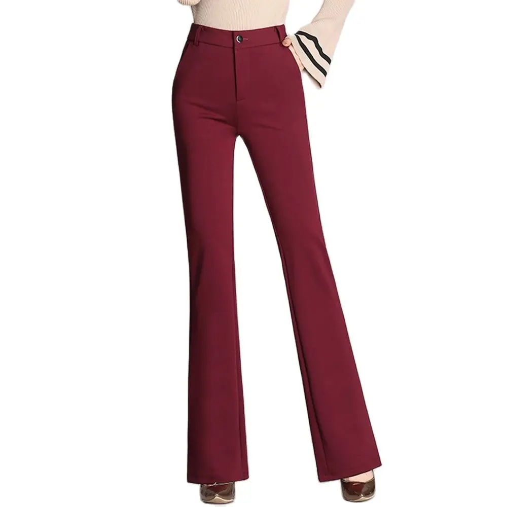 Women Slimming Fit Flare Pants Straight Office Lady Work Pants Solid Color Stretchy Suit Flared Trousers Plus Size Dropshipping