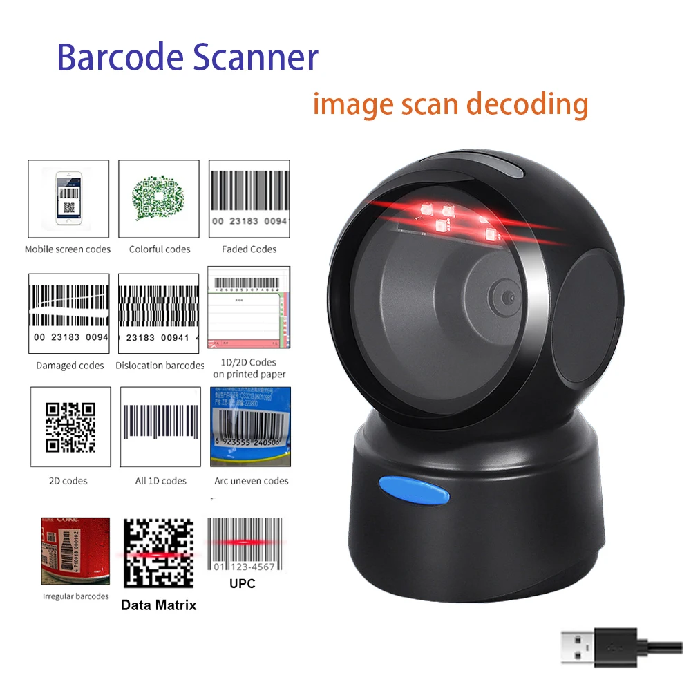

2D Barcode Scanner Desktop Omnidirectional Automatic 1D 2D QR code Data Matrix Reader usb Bar code for Store Supermarket payment