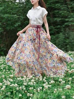 free shipping boshow 2022 new fashion bohemian chiffon a line long maxi summer elastic waist women print skirts s l
