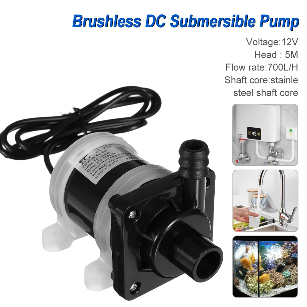 

DC 12V бесколлекторный погружной водяной насос сверхтихий водяной насос, подъемная головка 5M, многофункциональный резьбовой водяной насос дл...