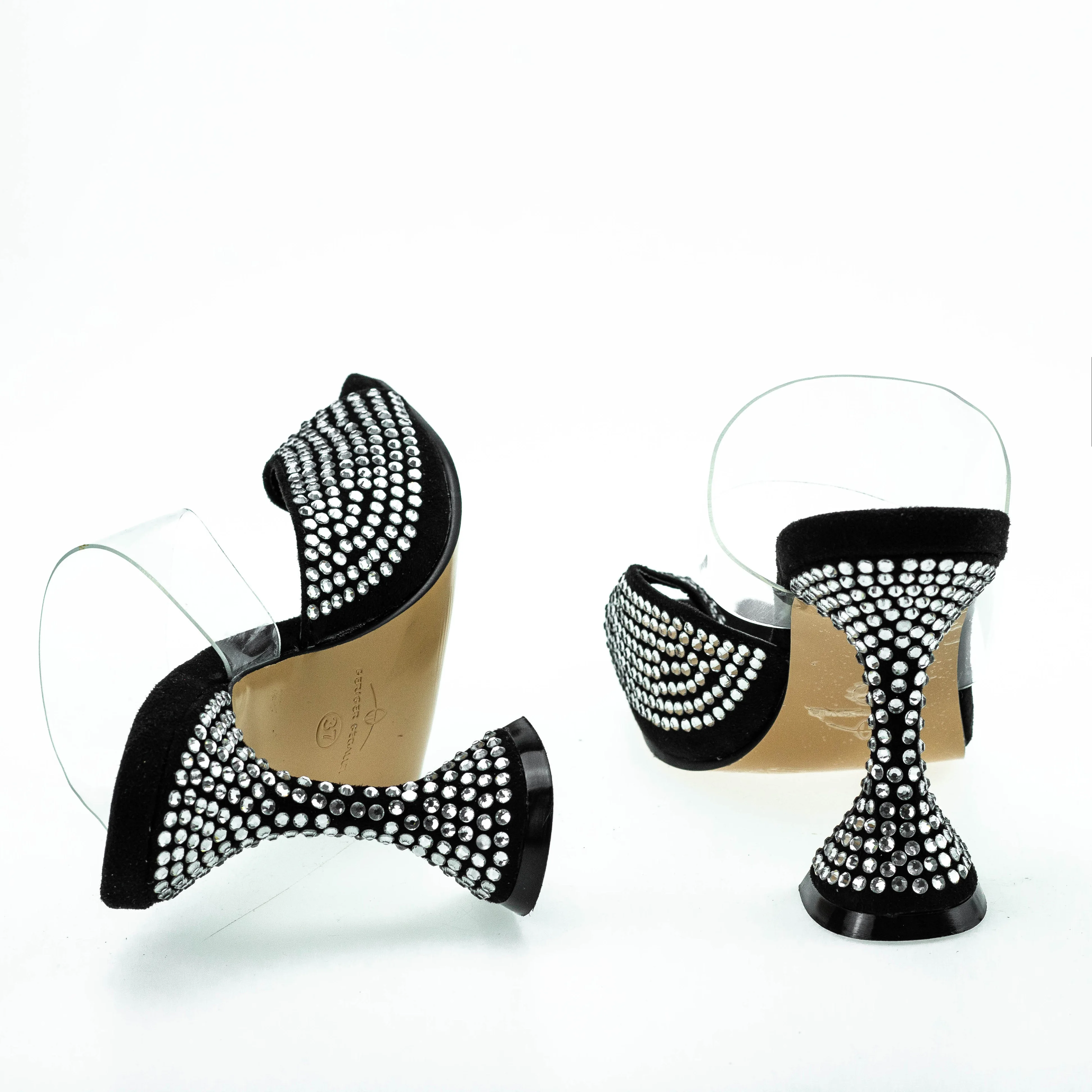 Super High Black Pumps Sandals Glitter Rhinestone Women Parti Shoe Bling Bling Clear Shoe Jelly Sandals for Woman Lady Mules