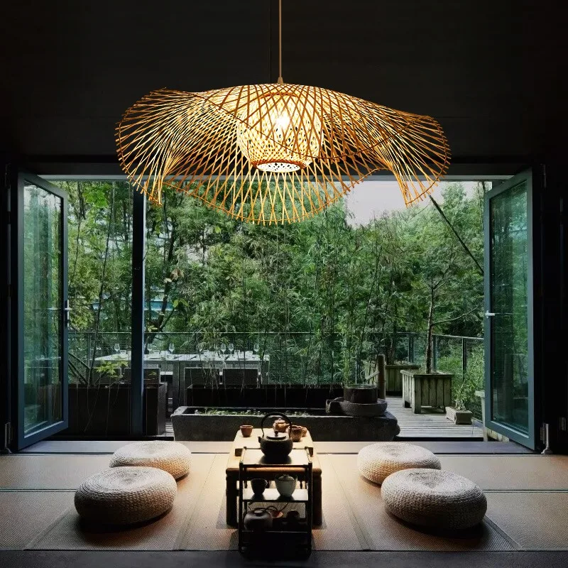 

Led Art Chandelier Pendant Lamp Light Room Decor Popular Bamboo Hanging Handmade Wood Japanese Style Wood Kitchen Coffee Shop