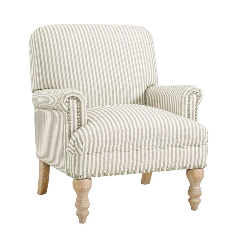 

Birch Harbor Jaya Accent Chair, Living Room Armchairs, Beige Stripe