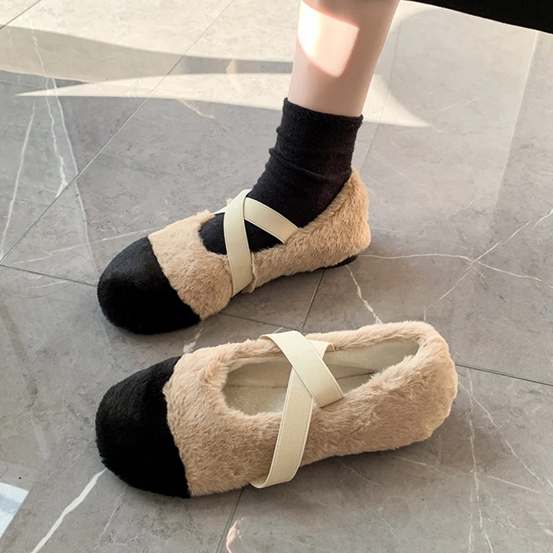 

Women's Sneakers Summer 2022 Shoes New Slip-on Casual Rome Leisure Flock Shallow Lace-Up Solid Winter Plush Round Toe Mary Janes